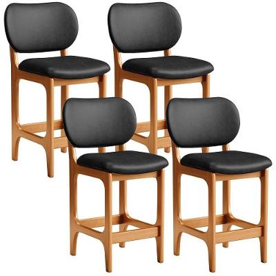 Kit 4 Banquetas Baixa Betta L02 Assento Courino Base Madeira Encosto Fixo Imbuia