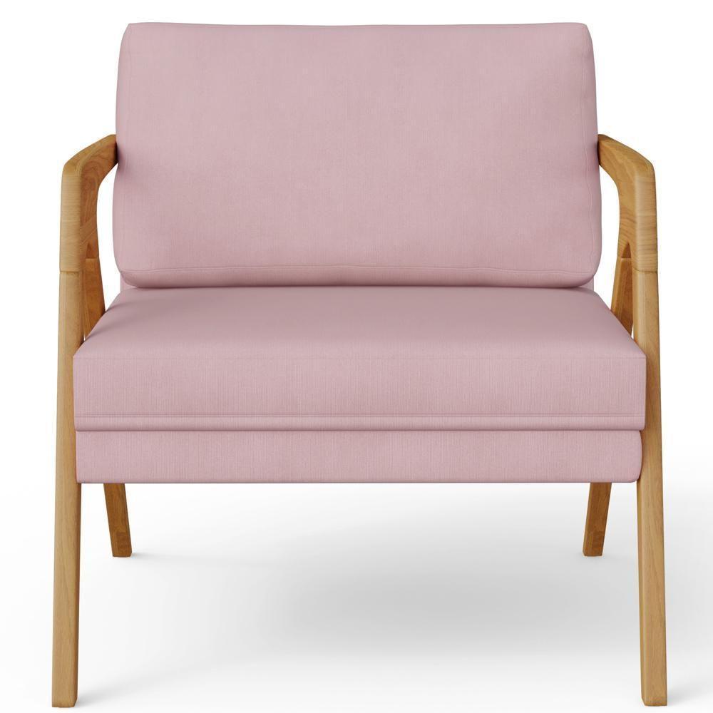 Kit 03 Poltronas Pietra Estrutura De Madeira L02 Suede Rosê - 4