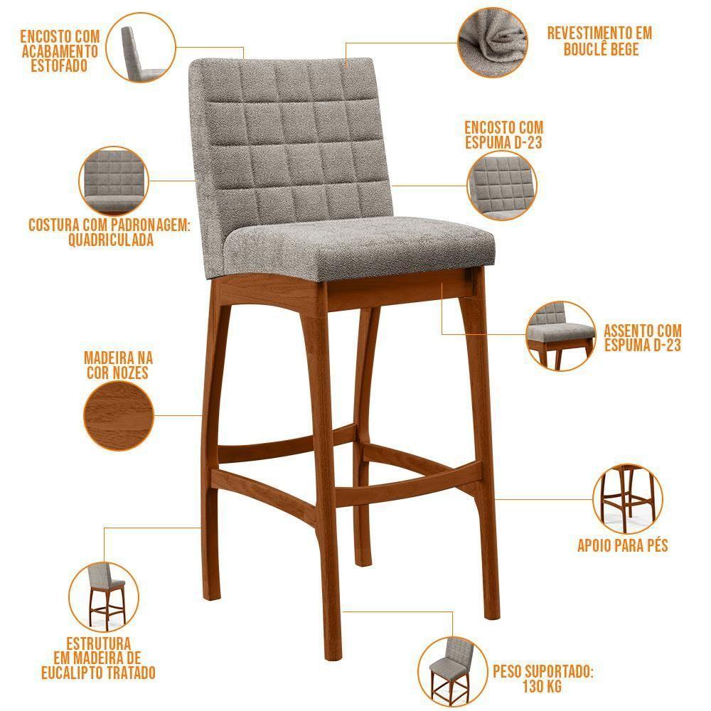 Kit 02 Banquetas Altas Cozinha Mila B04 Bouclê Bege - 7