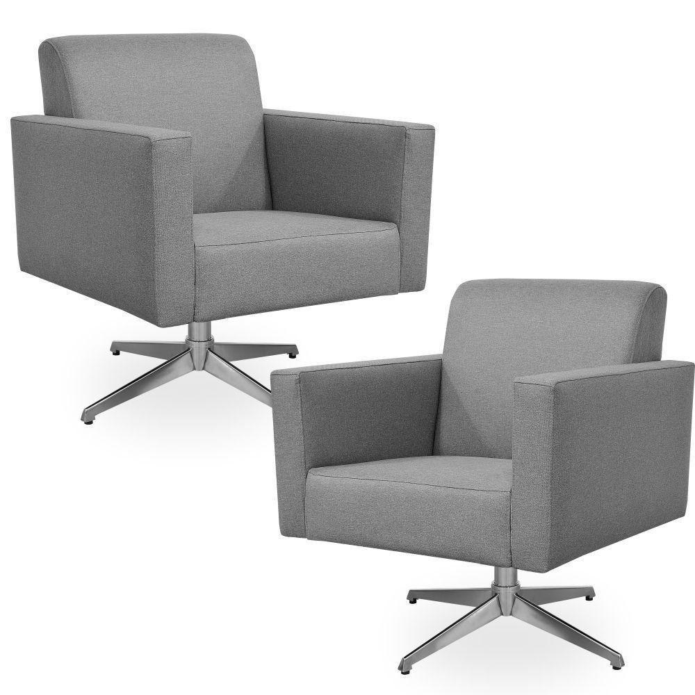 Kit 02 Poltronas Base Giratória Helô L02 Linho Cinza Escuro - 1