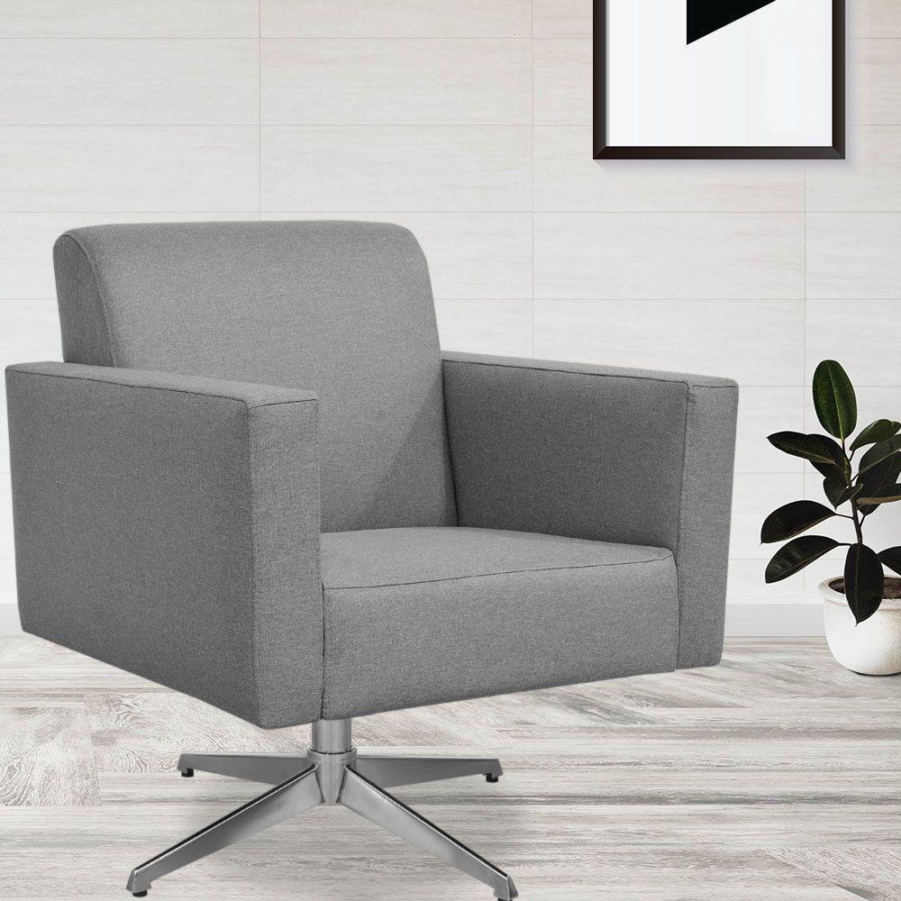 Kit 02 Poltronas Base Giratória Helô L02 Linho Cinza Escuro - 8