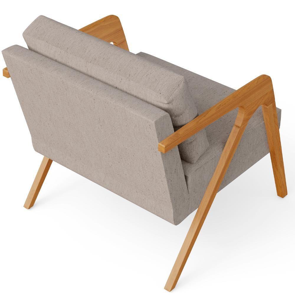 Kit 03 Poltronas Pietra Estrutura De Madeira L02 Linho Bege - 2