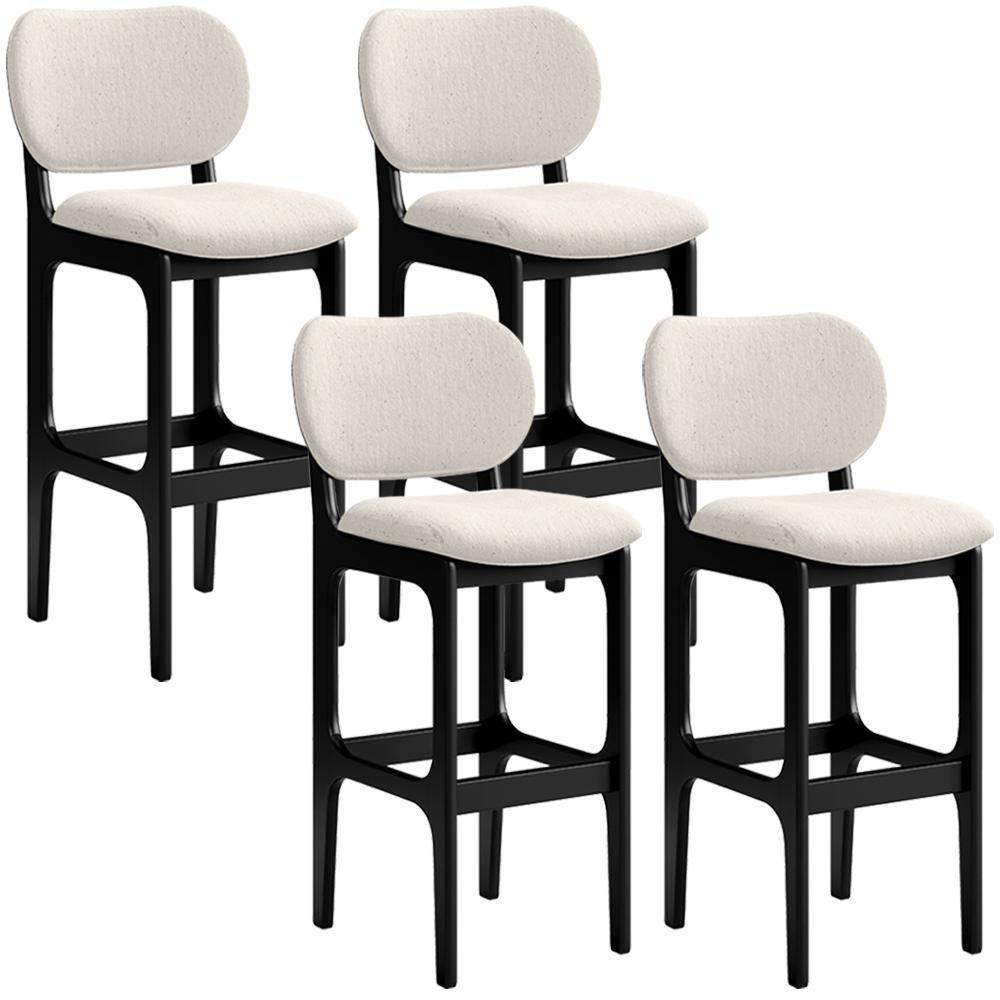 Kit 4 Banquetas Alta Betta Preto Linho Cru - 1