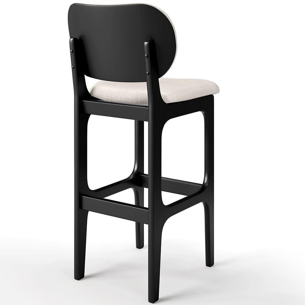 Kit 4 Banquetas Alta Betta Preto Linho Cru - 2