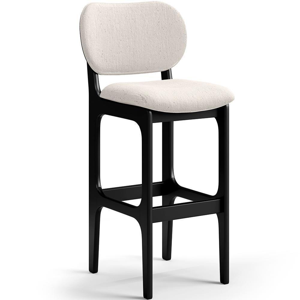 Kit 4 Banquetas Alta Betta Preto Linho Cru - 7