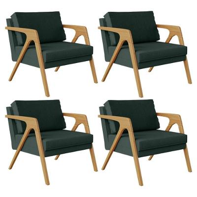 Kit 4 Poltronas Decorativas Pietra L02 Linho Verde Musgo Lyam Decor