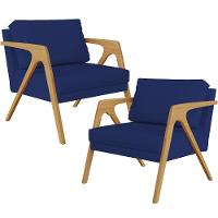 Kit 02 Poltronas Pietra L02 Suede Azul Marinho - 1