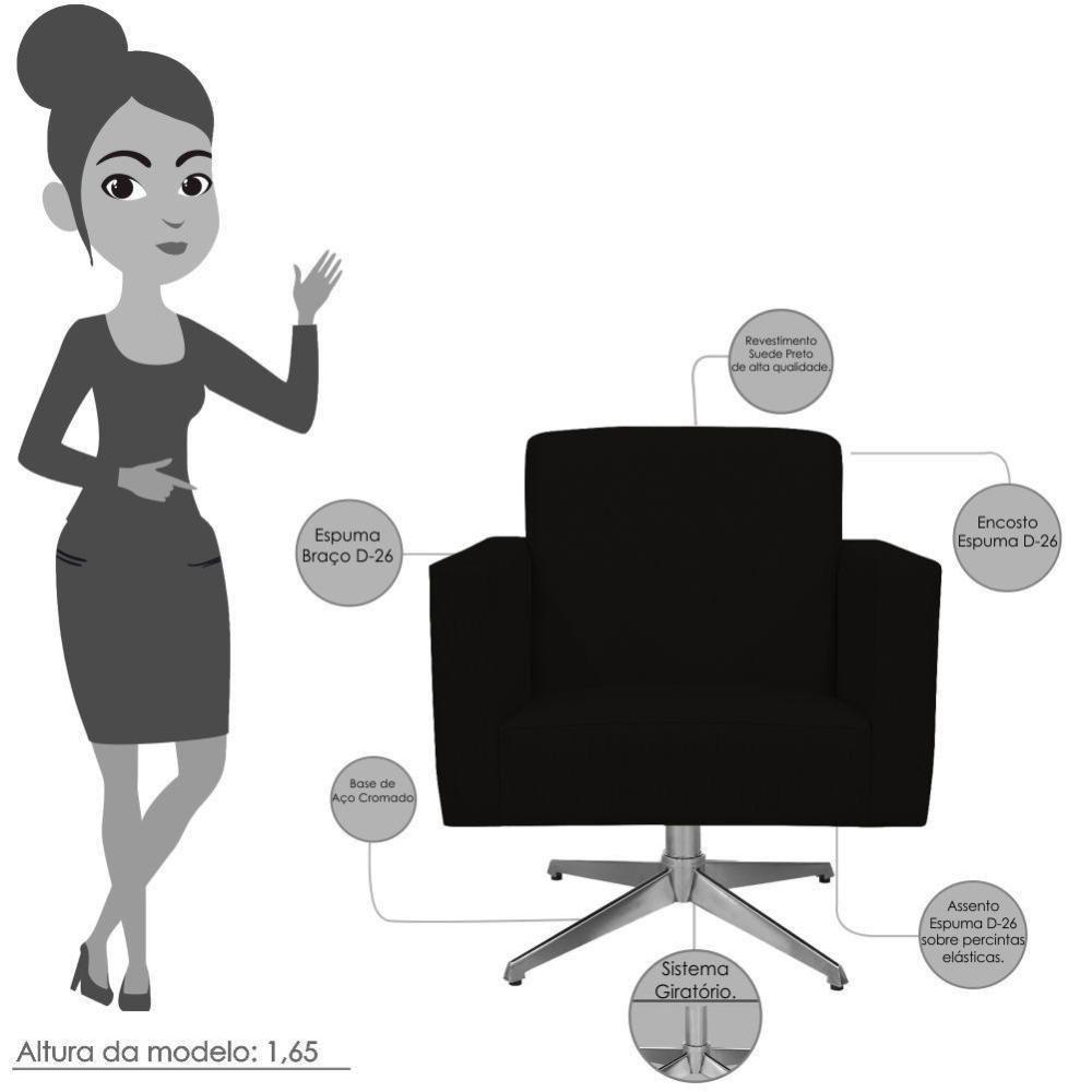 Kit 02 Poltronas Base Giratória Suede Preto - 7