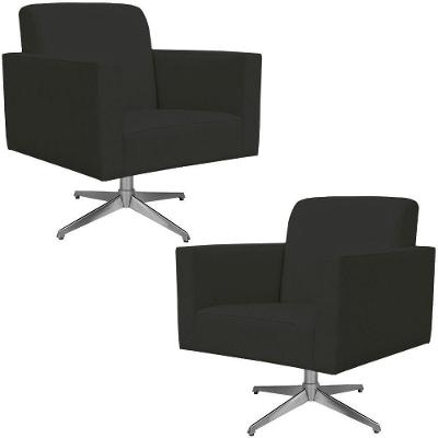 Kit 02 Poltronas Decorativas Helô L02 Base Giratória Suede Preto Lyam Decor