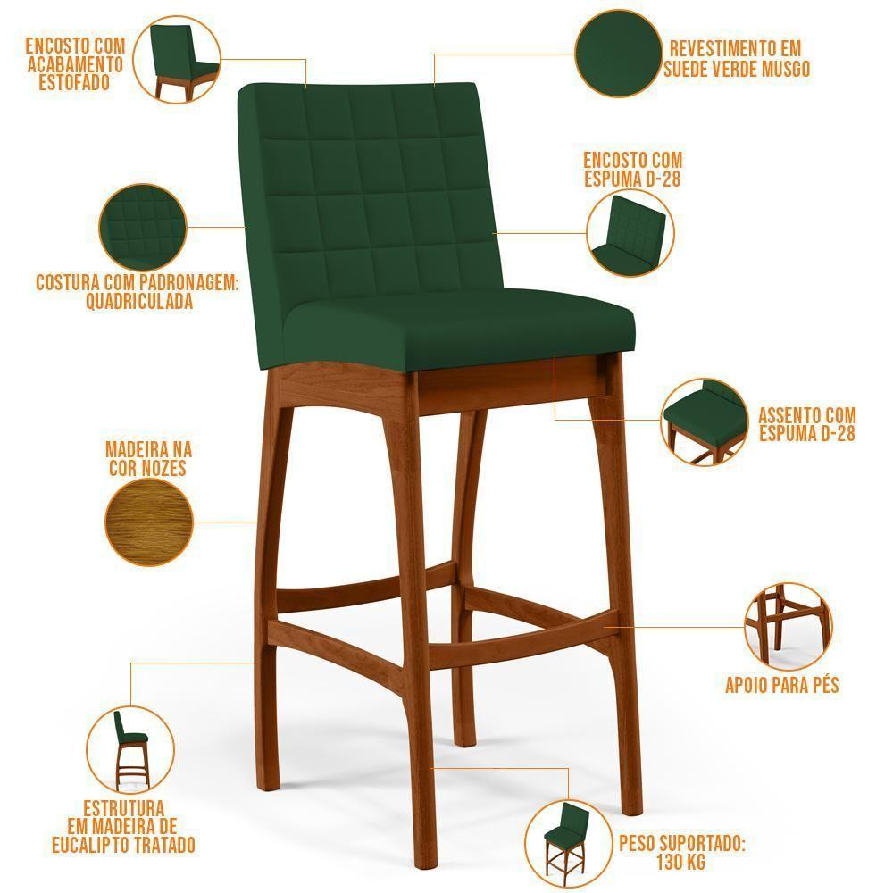 Kit 04 Banquetas Altas Cozinha Mila B04 Suede Verde Musgo - 7