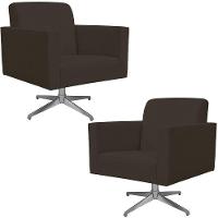Kit 02 Poltronas Base Giratória Suede Marrom - 1