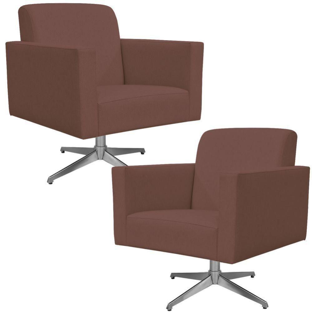 Kit 02 Poltronas Base Giratória Suede Rosê - 1