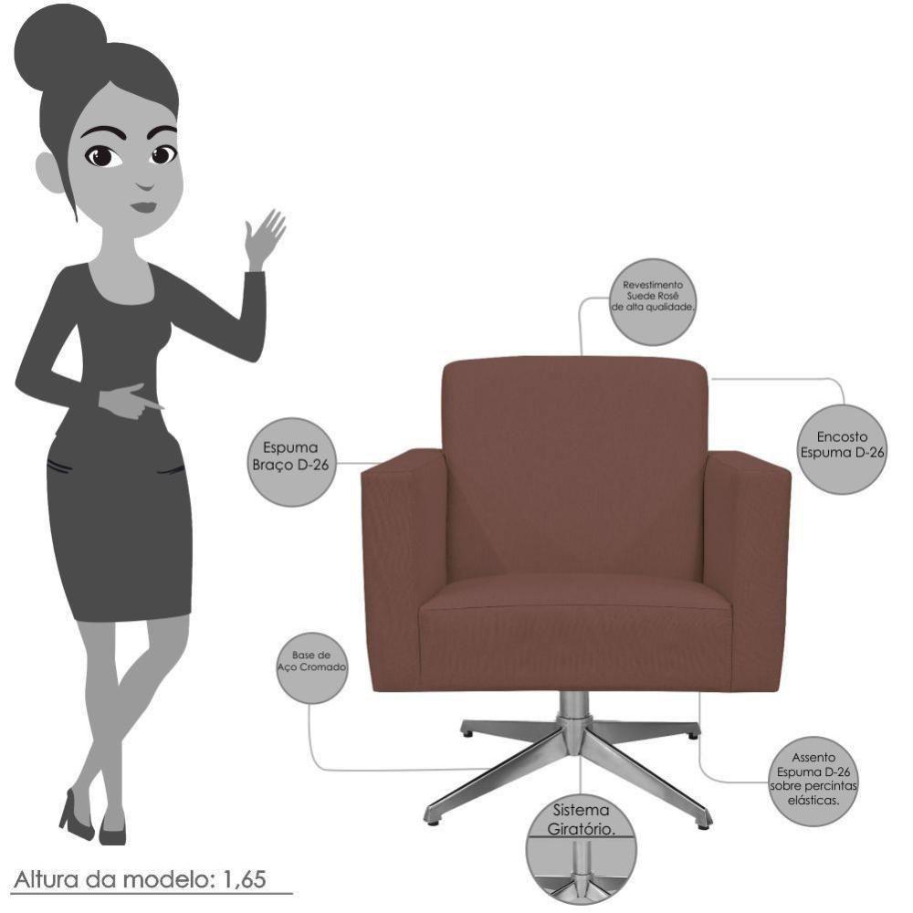 Kit 02 Poltronas Base Giratória Suede Rosê - 7