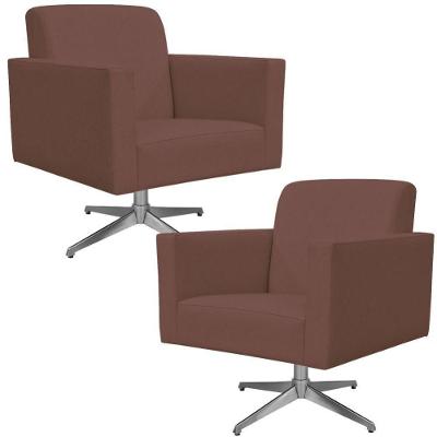 Kit 2 Poltronas Decorativas Helô L02 Giratória Suede Rosê Lyam Decor
