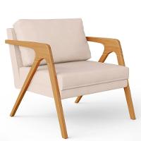 Kit 03 Poltronas Pietra Estrutura De Madeira L02 Suede Bege - 7