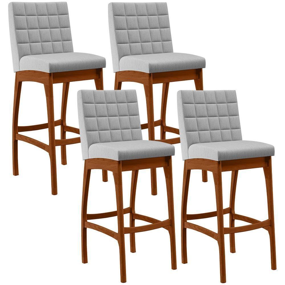 Kit 04 Banquetas Altas Mila Linho Cinza - 1