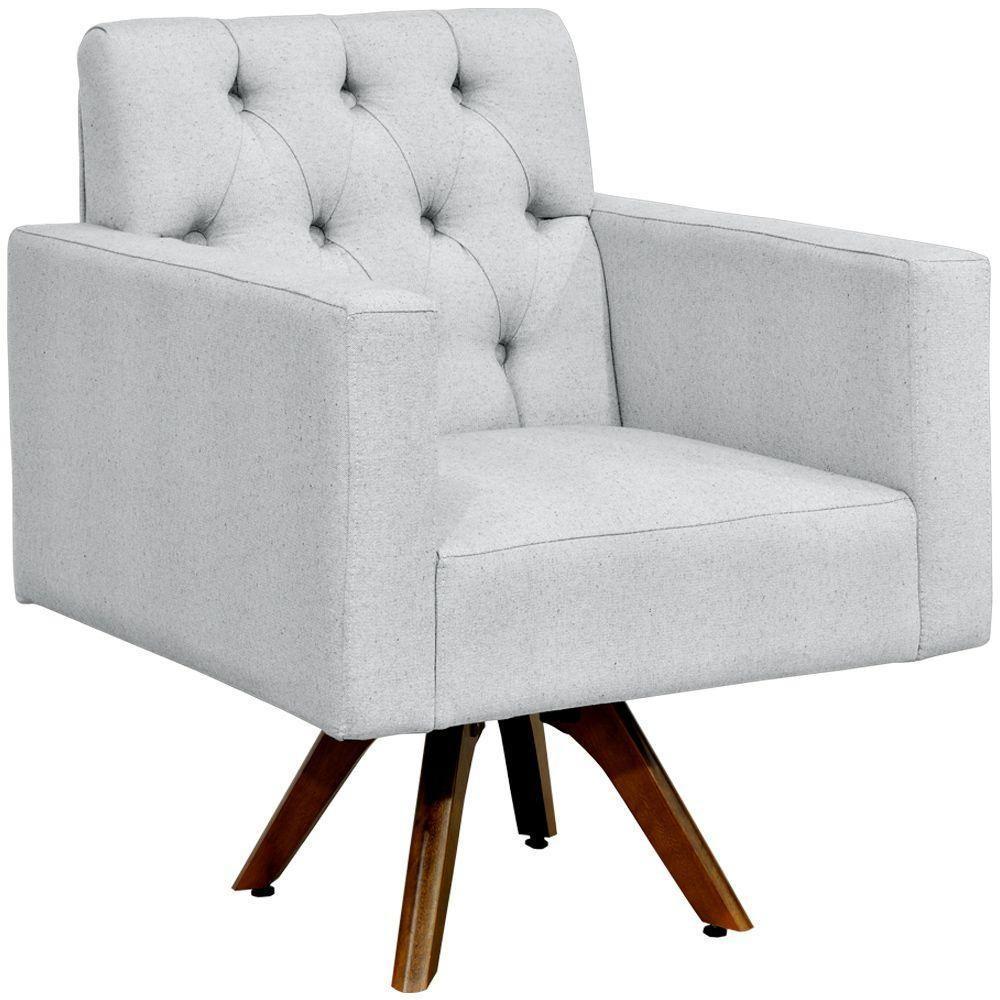 Kit 02 Poltronas Giratórias Manu L02 Capitonê Linho Cinza - 4