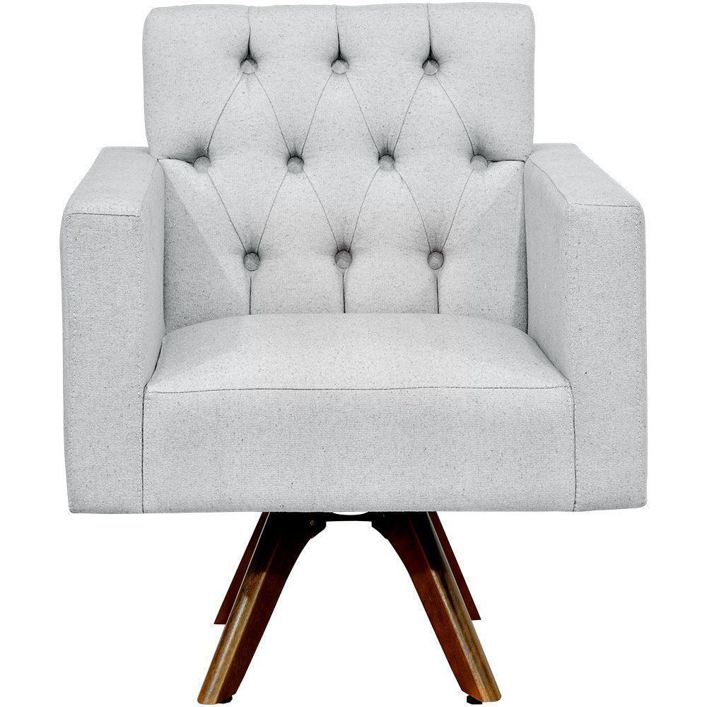 Kit 02 Poltronas Giratórias Manu L02 Capitonê Linho Cinza - 5