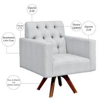 Kit 02 Poltronas Giratórias Manu L02 Capitonê Linho Cinza - 7