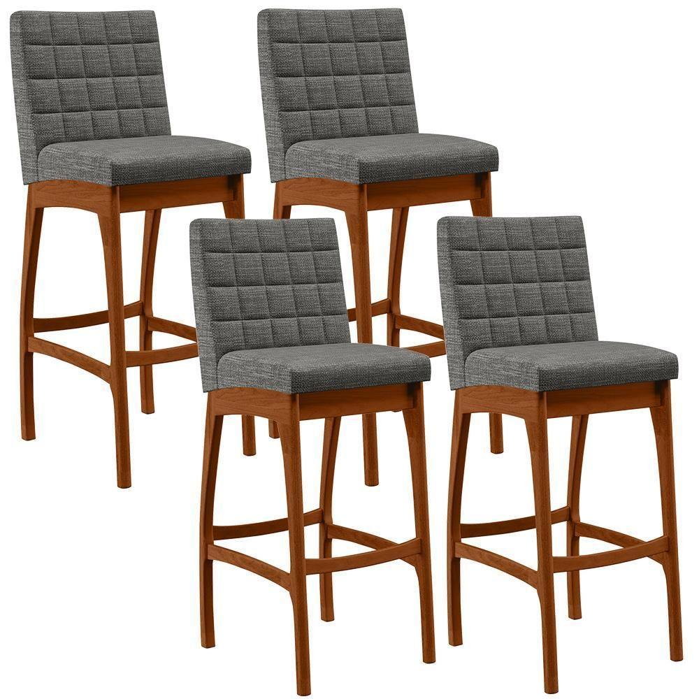 Kit 04 Banquetas Altas Mila Linho Cinza Escuro - 1