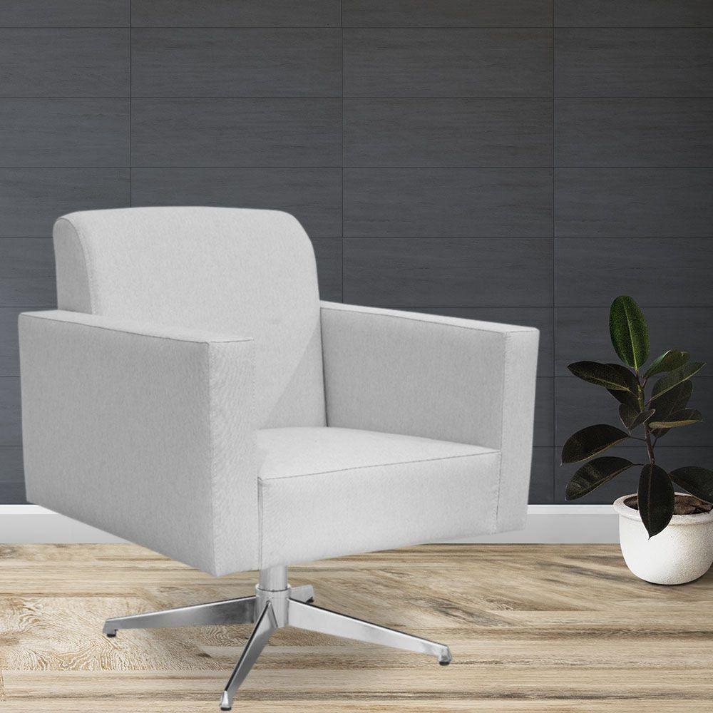 Kit 02 Poltronas Base Giratória Linho Cinza - 8