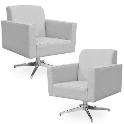 Kit 2 Poltronas Decorativas Helô L02 Base Giratória Linho Cinza Lyam Decor