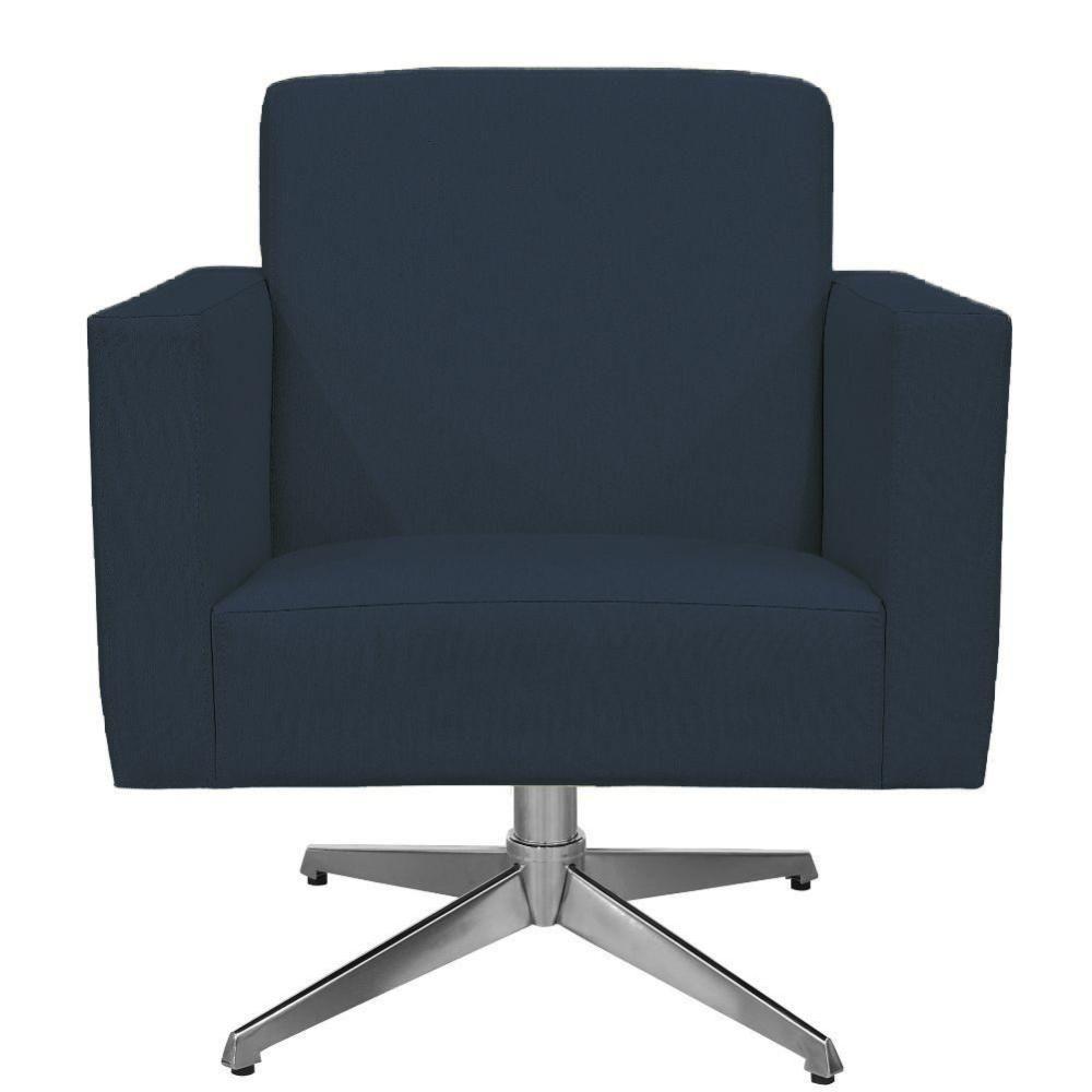 Kit 02 Poltronas Base Giratória Suede Azul Marinho - 4