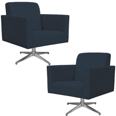 Kit 2 Poltronas Decorativas Helô L02 Giratória Suede Azul Lyam Decor