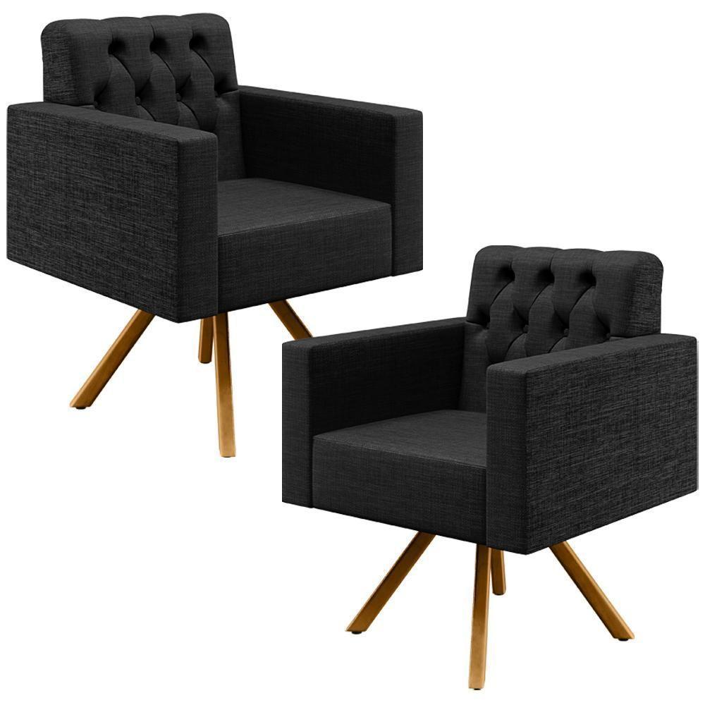 Kit 02 Poltronas Giratórias Manu L02 Capitonê Linho Chumbo - 1