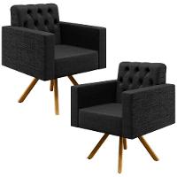 Kit 02 Poltronas Giratórias Manu L02 Capitonê Linho Chumbo - 1