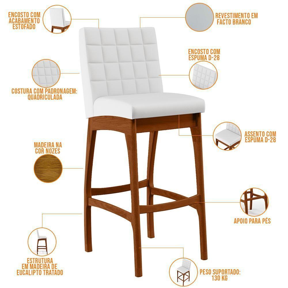 Kit 02 Banquetas Altas Para Cozinha B04 Branco Fosco - 7