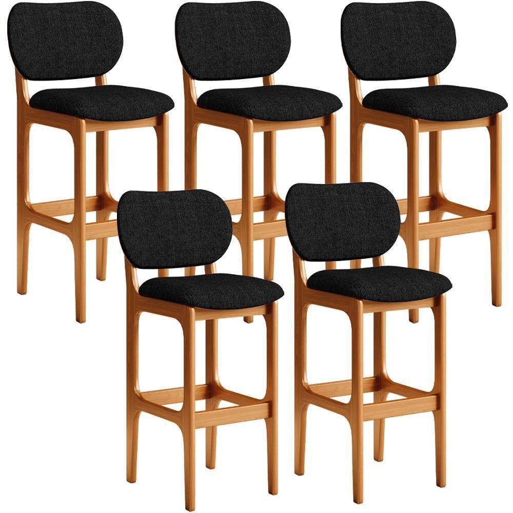 Kit 5 Banquetas Alta Betta Imbuia Linho Chumbo - 1