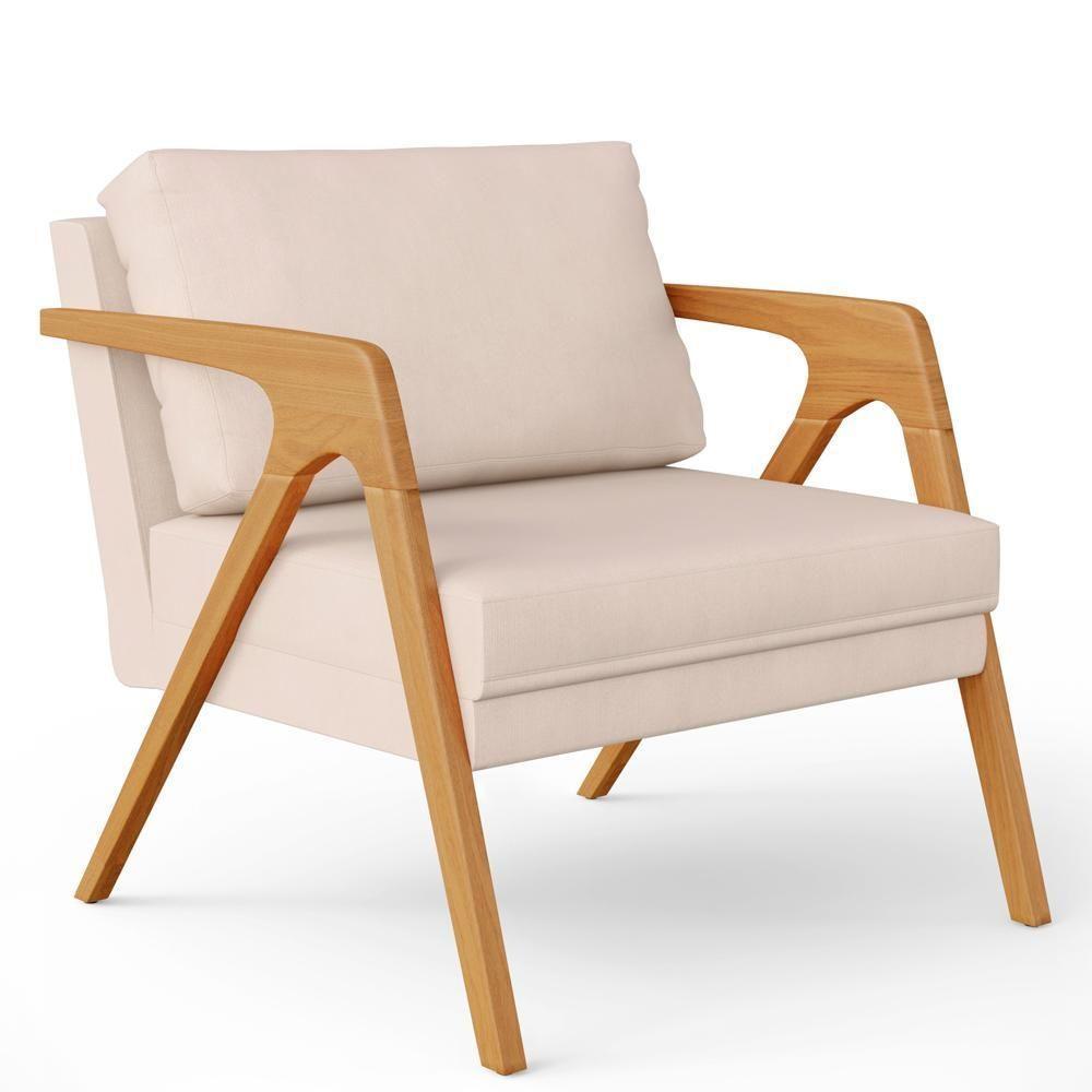 Kit 04 Poltronas Pietra Estrutura De Madeira L02 Suede Bege - 7