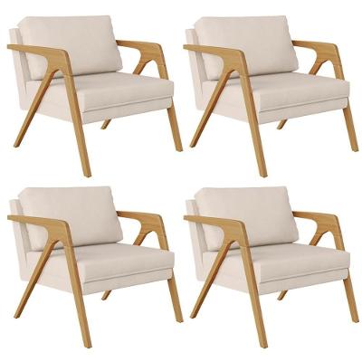Kit 04 Poltronas Pietra L02 Sala de Estar Suede Bege Lyam Decor