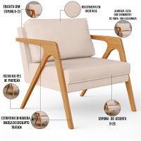 Kit 04 Poltronas Pietra Estrutura De Madeira L02 Suede Bege - 6