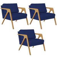 Kit 03 Poltronas Pietra L02 Suede Azul Marinho - 1