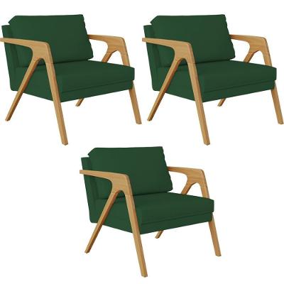 Kit 3 Poltronas Pietra L02 Sala Suede Verde Lyam Decor