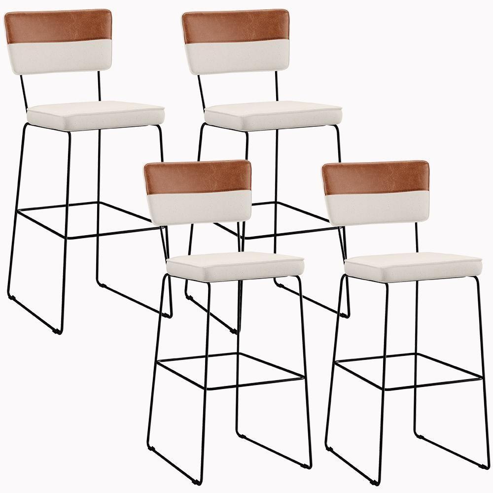 Kit 04 Banquetas Altas De Jantar Allana L02 Faixa Camel Cru - 1