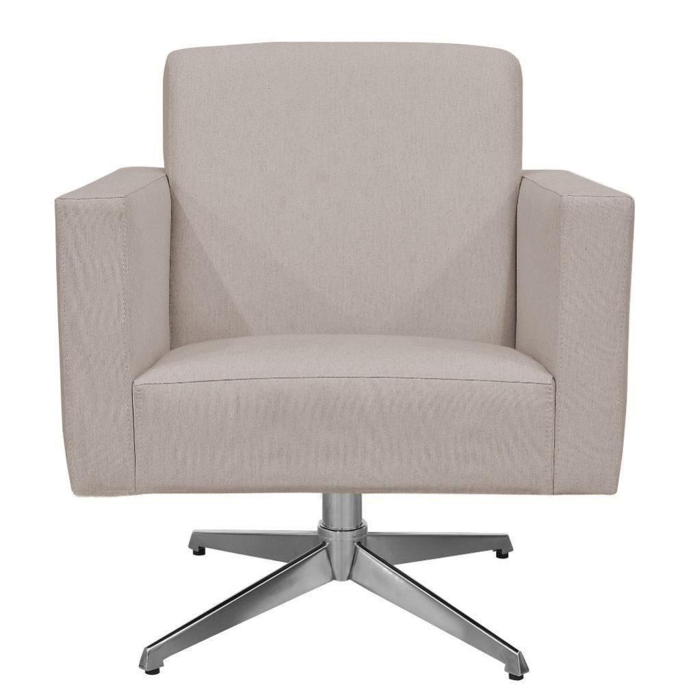 Kit 02 Poltronas Base Giratória Linho Bege - 6