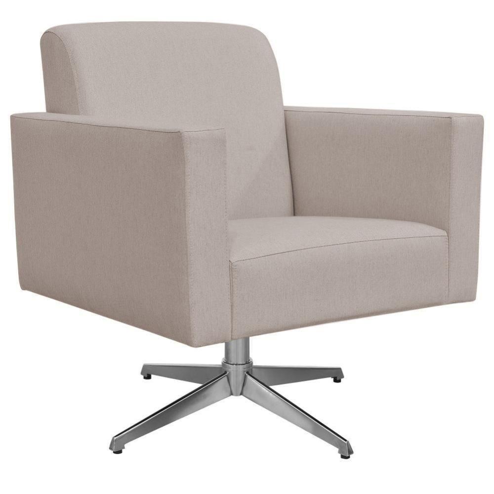 Kit 02 Poltronas Base Giratória Linho Bege - 7