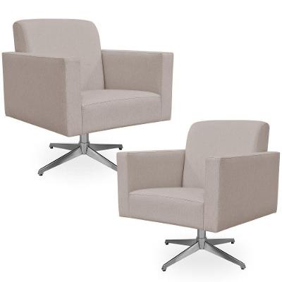 Kit 2 Poltronas Decorativas Helô L02 Base Giratória Linho Bege Lyam Decor