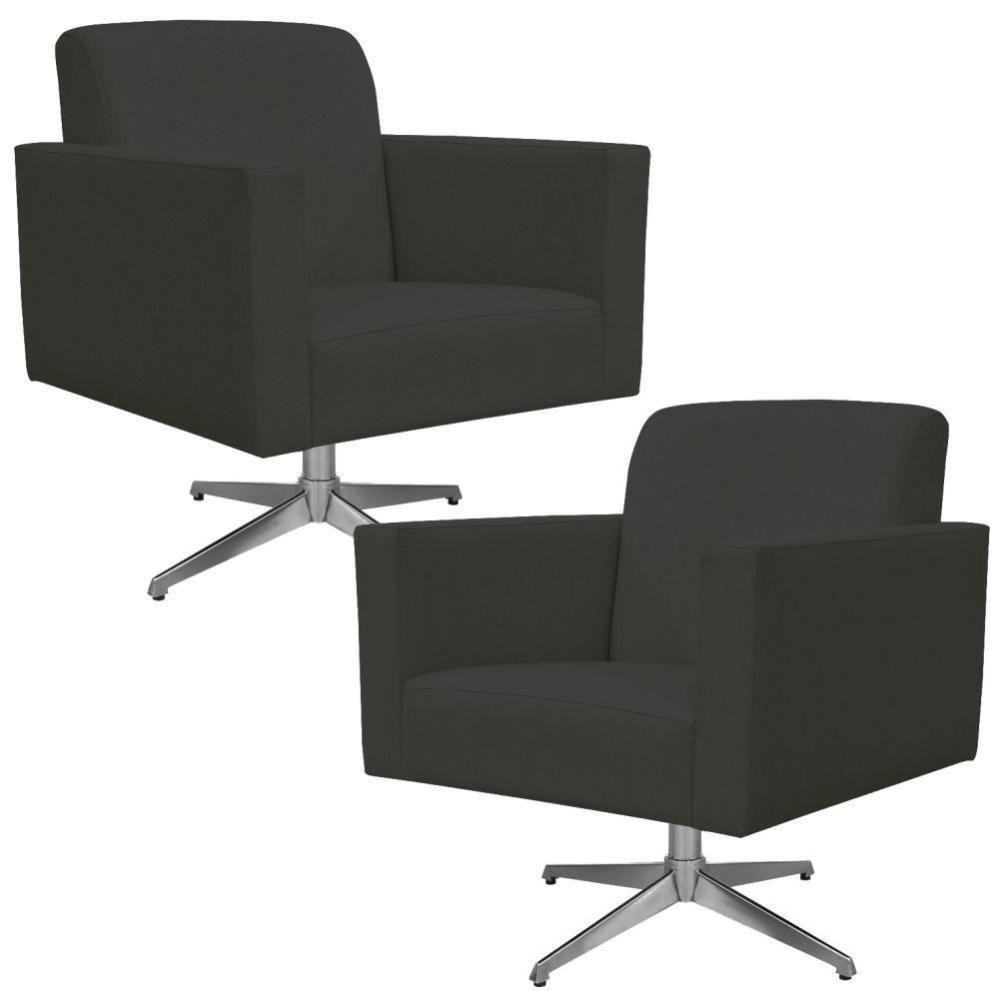 Kit 02 Poltronas Base Giratória Suede Cinza - 1