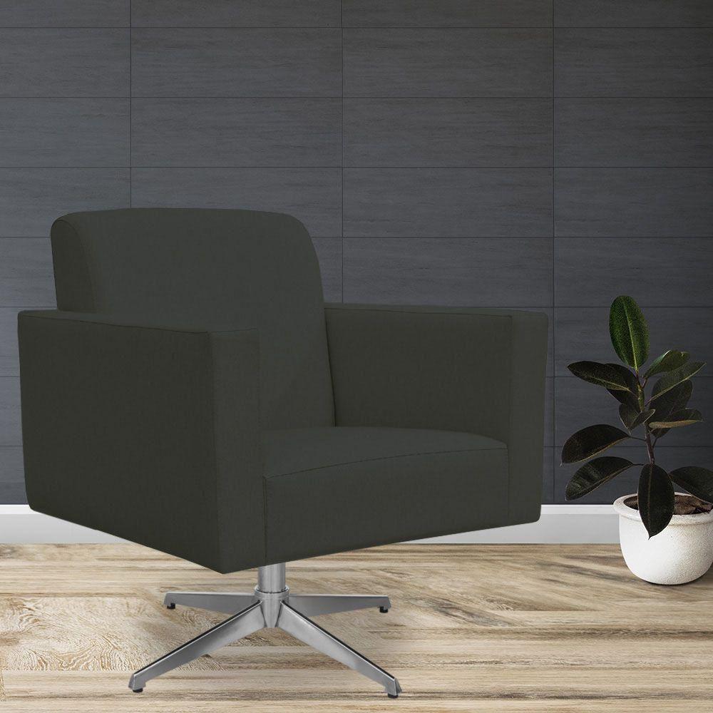 Kit 02 Poltronas Base Giratória Suede Cinza - 8
