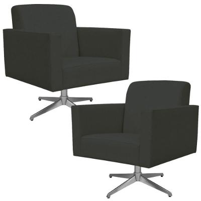 Kit 2 Poltronas Giratórias Helô L02 Suede Cinza Lyam Decor
