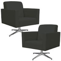 Kit 02 Poltronas Base Giratória Suede Cinza - 1