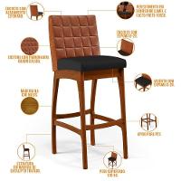 Banqueta Alta Cozinha De Jantar Fixa Mila B04 Camel Preto - 6