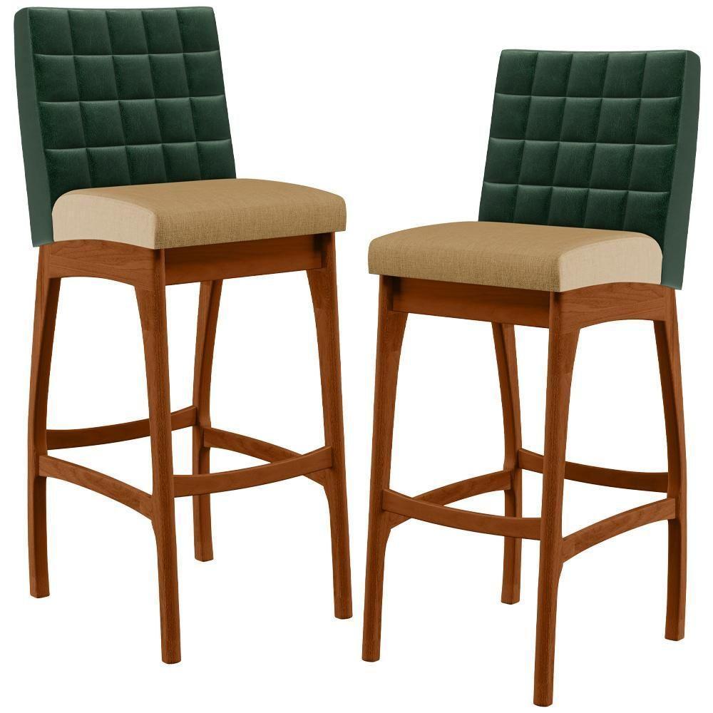 Kit 02 Banquetas Altas B04 Verde Musgo Bege Escuro - 1