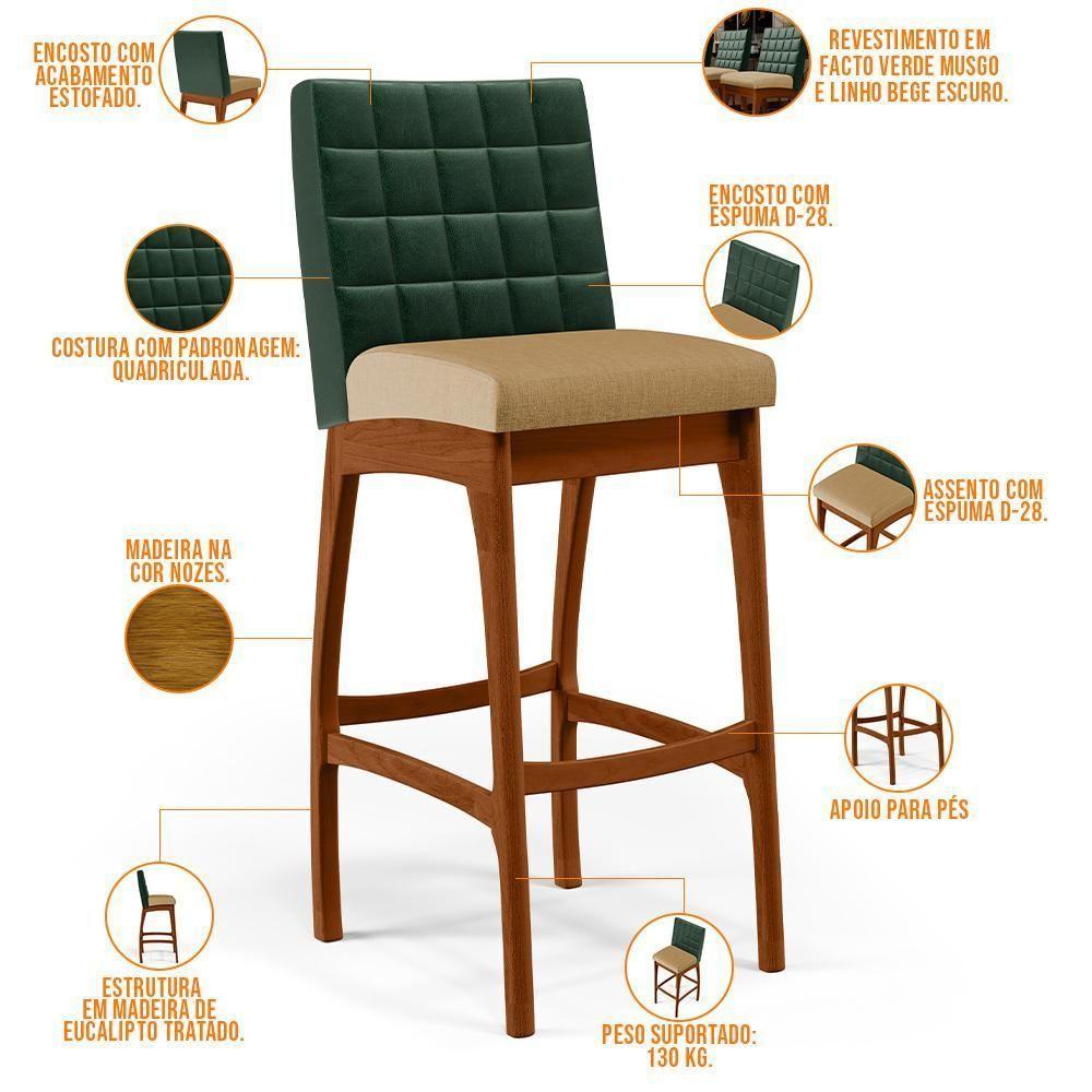 Kit 02 Banquetas Altas B04 Verde Musgo Bege Escuro - 7