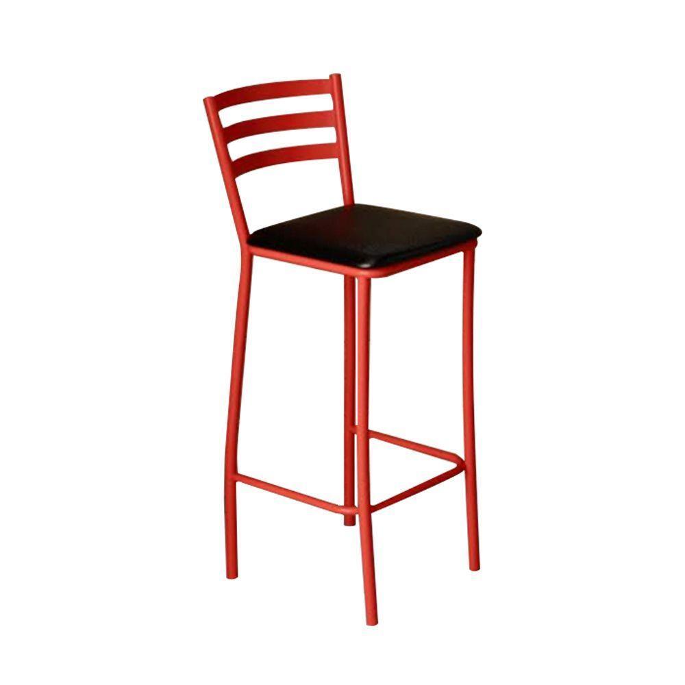 Conjunto Bistrô Mesa Com 2 Banquetas Altas Morumbi Vermelho E Tampo Preto - Cor: Preto - 5