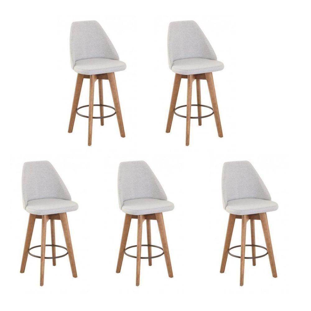 Kit 5 Banquetas Gourmet Giratória Maya Tecido Linho - 2